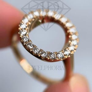 Open Circle Moissanite Ring For Women Round Cut Statement Ring Anniversary Gift For Her Jewelry Trend Unique 925 Silver Or Solid Gold Ring