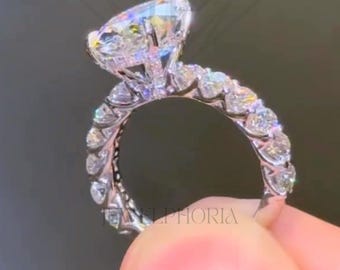 3CT Oval Moissanite Engagement Ring Hidden Halo Bridal Ring Unique Pave Band Anniversary Bridal Wedding Gift for Her Promise Solitaire Ring