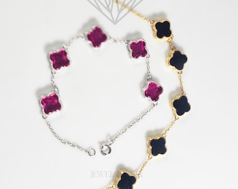 925 Sterling Silver 4 Leaf Clover Bracelet: Black Onyx Lucky Charm