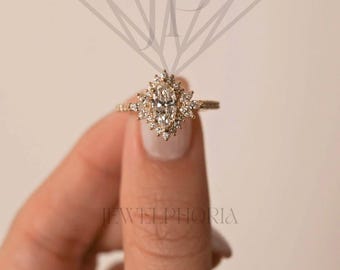1.0CT Marquise Cluster Halo With Round Accent Moissanite Engagement Ring for Women Bridal Diamond Anniversary Gift Promise Ring Gift for Her
