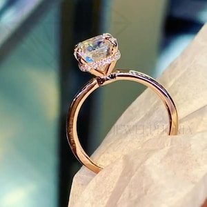 3.0CT Elongated Cushion Cut Moissanite Engagement Ring: Hidden Halo, Claw Prong Setting