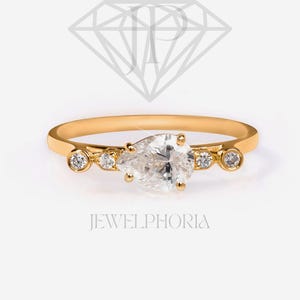 0.8CT East-West Pear-Cut Moissanite Engagement Ring with Unique Bezel-Set Side Stones Anniversary Gift for Her Minimalist Jewelry for Women