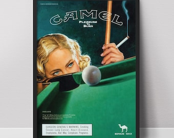 Manifesto pubblicitario vintage Camel / Decorazione murale retrò per bar e case / 2005