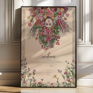 Midsommar Movie Poster - A24 Film Horror Wall Art, Scandinavian Folk Horror, Florence Pugh Print, Dark Aesthetic | Flowers | Ari Aster