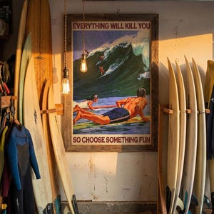 Surfing Art Print - Motivational Retro Wall Decor (Digital Download) image 2