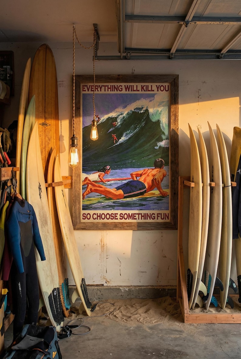 Surfing Art Print - Motivational Retro Wall Decor (Digital Download) image 2