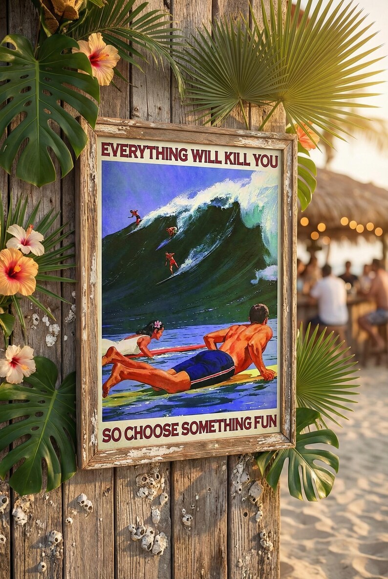Surfing Art Print - Motivational Retro Wall Decor (Digital Download) image 4