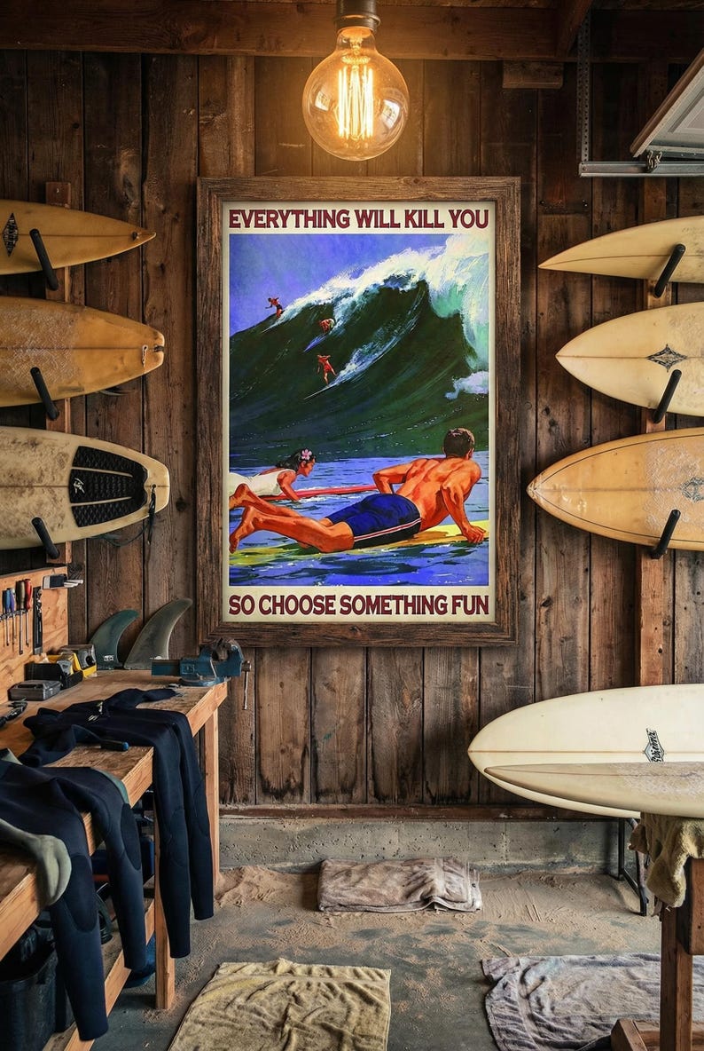 Surfing Art Print - Motivational Retro Wall Decor (Digital Download) image 1