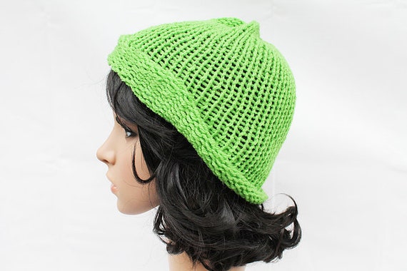 Lime Green Knit Beanie Hat Handmade Hat 