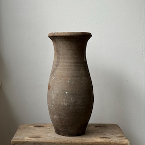 Antique Rustic Vase, Vintage Clay Pot, Black Grey Wabi Sabi Vase, Clay Primitive Jar Urn, Old Pottery, Rustic Primitive Decor, Tall Vessel