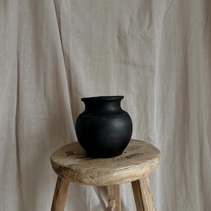 Vintage Indian Black Terracotta Vase Pot, Vintage Wabi Sabi Vase, Antique Rustic Vessel, Vintage Clay Pot, Urn, Home Shelf Accents Decor