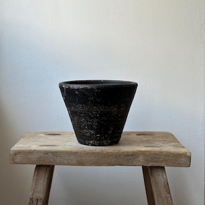 Vintage Black Terracotta Pot, Vintage Wabi Sabi Vase, Antique Rustic Vessel, Vintage Clay Pot, Urn, Home Accents, Home Decor, Farmhouse Vase