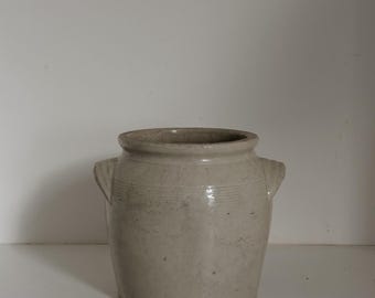 Antique French Stoneware Confit Pot, Vintage French Vessel, Confit Jar, White Organic Vase, Storage Pot, Utensils Holder, Vintage French Pot