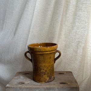 RARE Antique French Confit Pot, Sardines Anchovies Pot, Yellow Glazed Confit Jar, Storage Pot, Utensils Holder, Vintage Pot, Farmhouse Decor