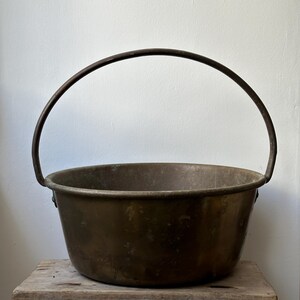 Large Antique French Brass Cauldron, Vintage Jam Pan, Vintage Log