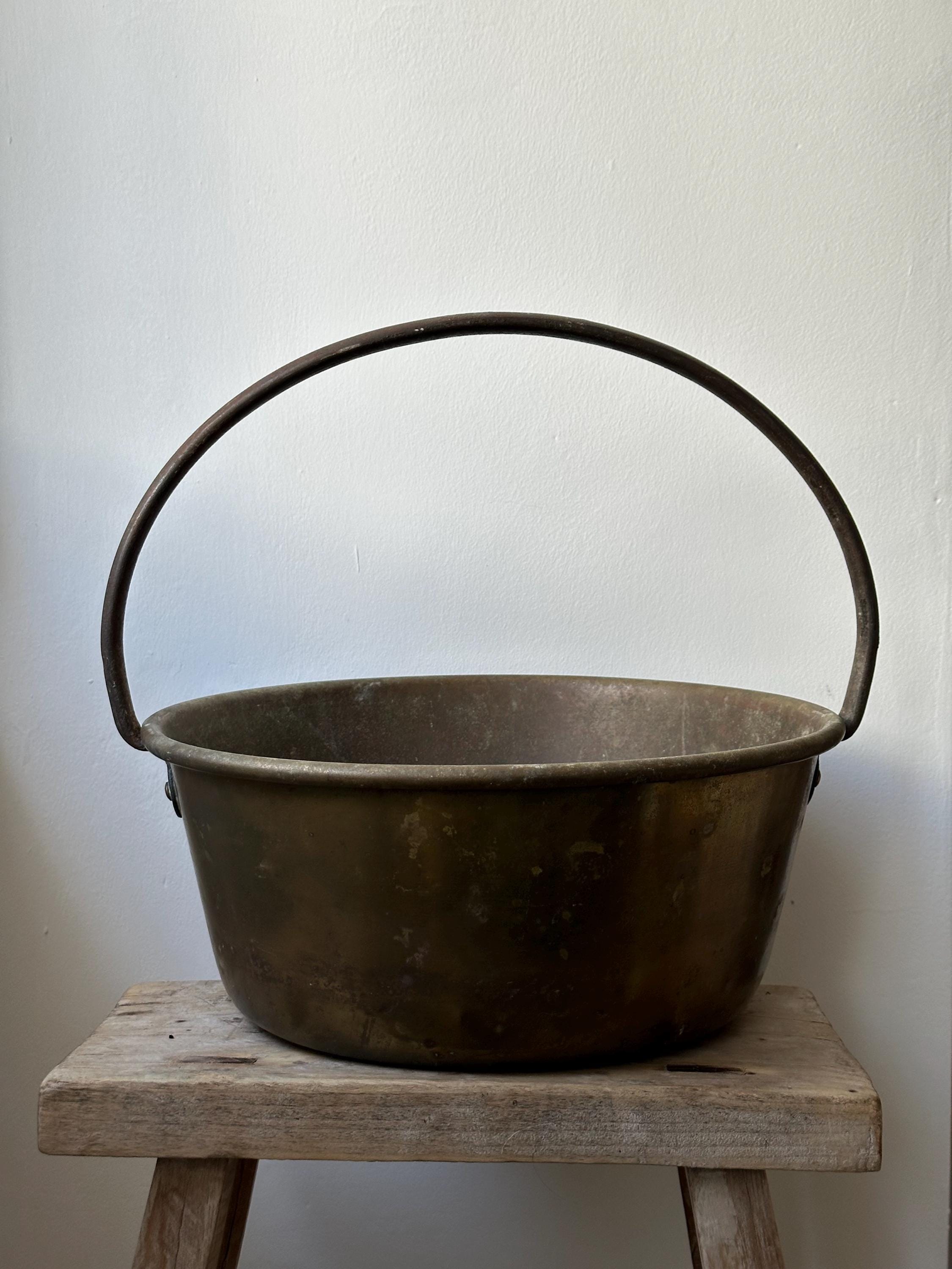 Large Antique French Brass Cauldron, Vintage Jam Pan, Vintage Log