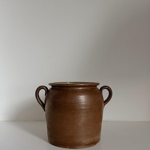 Antique French Stoneware Confit Pot, Vintage French Vessel, Brown Confit Jar, Organic Vase, Storage Pot, Utensils Holder, Vintage French Pot