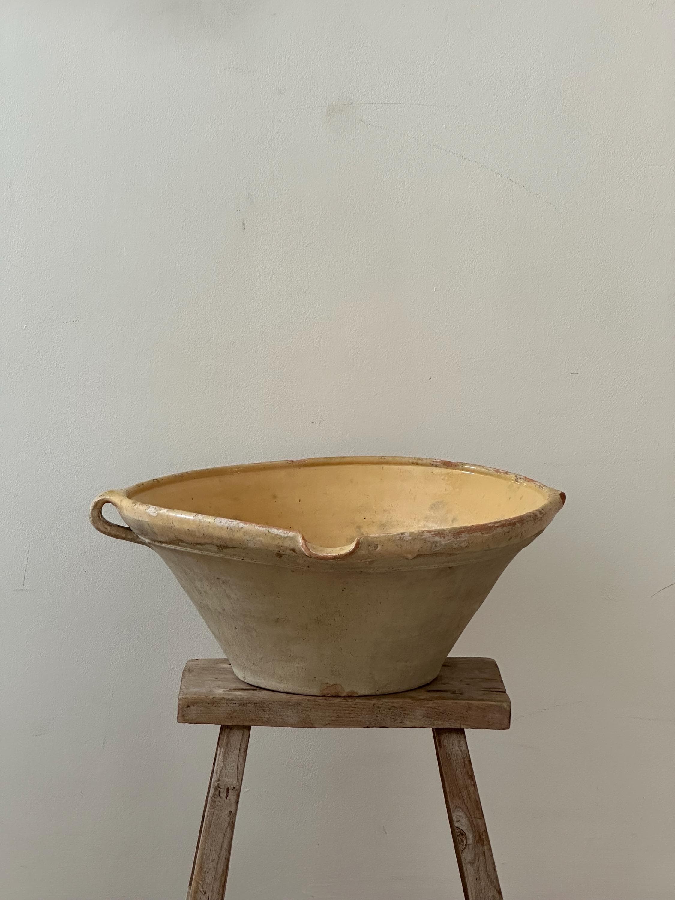 XL Antique French Tian Bowl, Vintage Yellow Confit Bowl, French Farmhouse Kitchenware, Terracotta Grèsale Jatte Bowl, French Country Decor