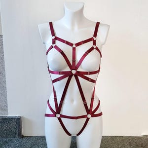 Fullbody women harness bodysuit, Handmade lingerie, Chest harness cupless bra lingerie