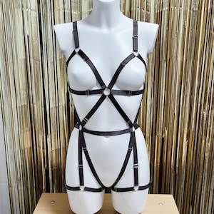 Fullbody women harness bodysuit, Handmade lingerie, Chest harness cupless bra lingerie