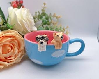 Haustier-Becher mit Haustier-Abbildung handgemachter keramischer Becher Peekaboo-Haustier-Becher-Gedenkgeschenk für Haustier-Besitzer personifizierter Hund/Katze innerhalb Becher-Kaffeetasse