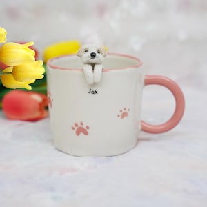 Haustier-Becher mit Haustier-Abbildung handgemachter keramischer Becher Peekaboo-Haustier-Becher-Gedenkgeschenk für Haustier-Besitzer personifizierter Hund/Katze innerhalb Becher-Kaffeetasse