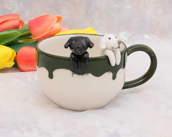 Haustier-Becher mit Haustier-Abbildung handgemachter keramischer Becher Peekaboo-Haustier-Becher-Gedenkgeschenk für Haustier-Besitzer personifizierter Hund/Katze innerhalb Becher-Kaffeetasse