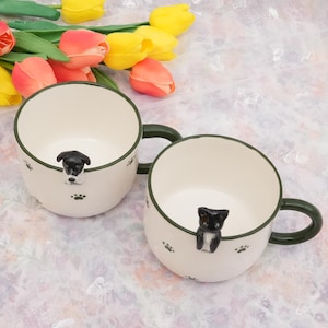 Haustier-Becher mit Haustier-Abbildung handgemachter keramischer Becher Peekaboo-Haustier-Becher-Gedenkgeschenk für Haustier-Besitzer personifizierter Hund/Katze innerhalb Becher-Kaffeetasse
