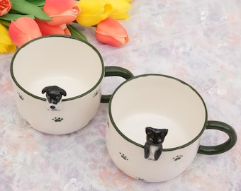 Haustier-Becher mit Haustier-Abbildung handgemachter keramischer Becher Peekaboo-Haustier-Becher-Gedenkgeschenk für Haustier-Besitzer personifizierter Hund/Katze innerhalb Becher-Kaffeetasse