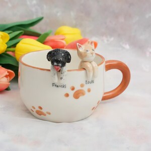 Custom Pet Mug with 3D Dog/Cat Figure Handmade Ceramic Mug Peekaboo Pet Mug Memorial Gift for Pet Lovers Personalized Pet Mug Coffee Cup