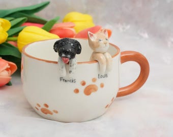 Custom Pet Mug with 3D Dog/Cat Figure Handmade Ceramic Mug Peekaboo Pet Mug Memorial Gift for Pet Lovers Personalized Pet Mug Coffee Cup