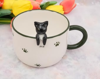 Haustier-Becher mit Haustier-Abbildung handgemachter keramischer Becher Peekaboo-Haustier-Becher-Gedenkgeschenk für Haustier-Besitzer personifizierter Hund/Katze innerhalb Becher-Kaffeetasse