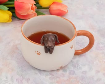 Haustier-Becher mit Haustier-Abbildung handgemachter keramischer Becher Peekaboo-Haustier-Becher-Gedenkgeschenk für Haustier-Besitzer personifizierter Hund/Katze innerhalb Becher-Kaffeetasse