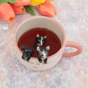 Haustier-Becher mit Haustier-Abbildung handgemachter keramischer Becher Peekaboo-Haustier-Becher-Gedenkgeschenk für Haustier-Besitzer personifizierter Hund/Katze innerhalb Becher-Kaffeetasse