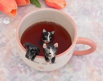 Haustier-Becher mit Haustier-Abbildung handgemachter keramischer Becher Peekaboo-Haustier-Becher-Gedenkgeschenk für Haustier-Besitzer personifizierter Hund/Katze innerhalb Becher-Kaffeetasse