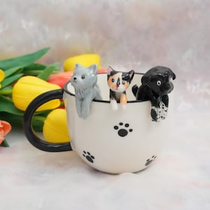 Custom Pet Mug with 3D Dog/Cat Figure Handmade Ceramic Mug Peekaboo Pet Mug Memorial Gift for Pet Lovers Personalized Pet Mug Coffee Cup