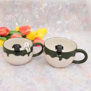 Haustier-Becher mit Haustier-Abbildung handgemachter keramischer Becher Peekaboo-Haustier-Becher-Gedenkgeschenk für Haustier-Besitzer personifizierter Hund/Katze innerhalb Becher-Kaffeetasse