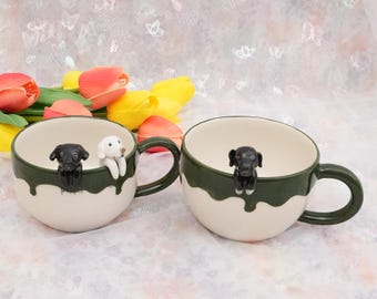 Haustier-Becher mit Haustier-Abbildung handgemachter keramischer Becher Peekaboo-Haustier-Becher-Gedenkgeschenk für Haustier-Besitzer personifizierter Hund/Katze innerhalb Becher-Kaffeetasse