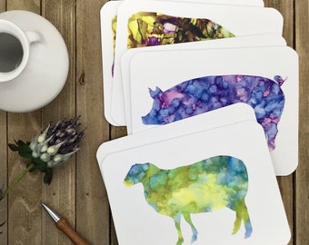 Farm Animal Note Cards, Set of 6