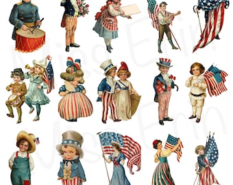 Vintage Patriotic Clipart Bundle – Independence Day Ephemera (Digital Download)