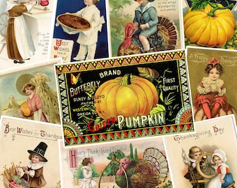 Vintage Thanksgiving Postcards Collage, Fall Ephemera (Digital Download)