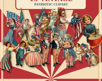 15 Vintage Patriotic Clipart Bundle – Independence Day Ephemera (Digital Download)