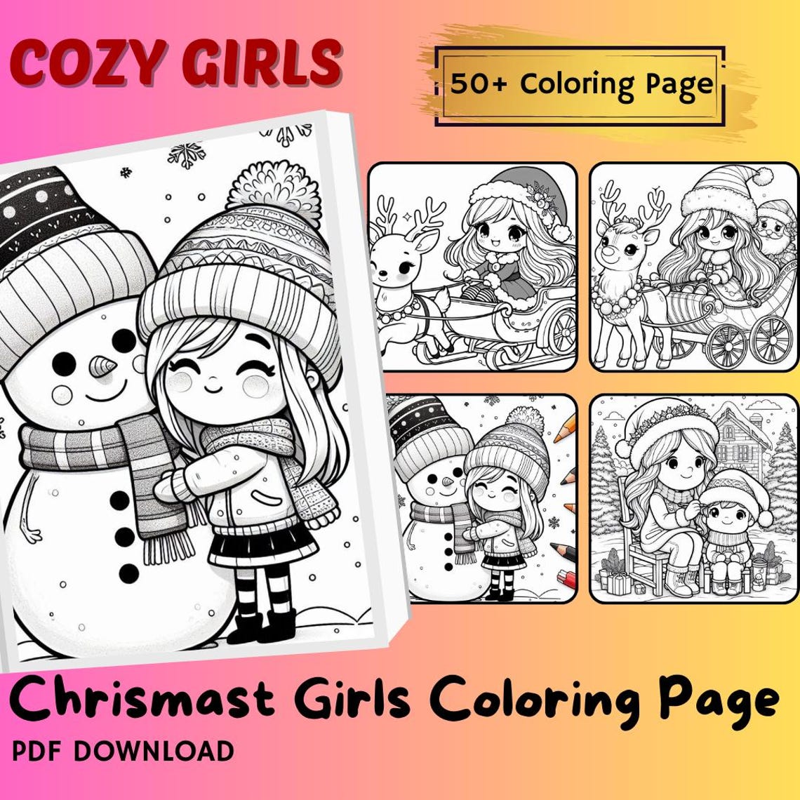 Christmas Girls Coloring Page, Cozy Girls Coloring Book for the Girlies ...