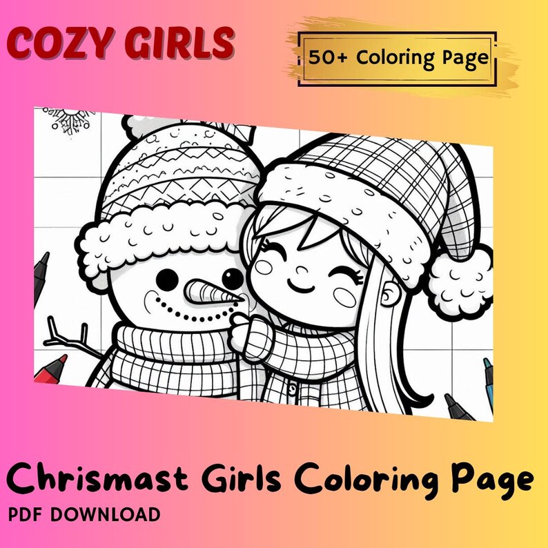 Christmas Girls Coloring Page, Cozy Girls Coloring Book for the Girlies ...