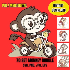 70 SET Monkey SVG Bundle, Hiphop Monkey Svg, Cute Monkey Svg, Royal Monkey Svg, Monkey with Sunglasses , King Monkey Svg ,Commercial USe