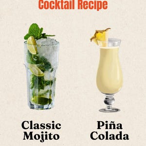 Cocktail Recipe Card Printable, Eight Printable Recipe Cards, Cocktail Recipes Set 1, Printable Drink Recipe Card, Cocktail Party Drink Card