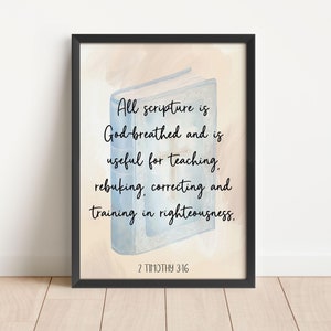 2 Timothy 3:16 Bible Verse Wall Art Print, Christian Quote Decor Gift, Religious Scripture