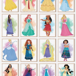 Bright and Colorful Princess Prints, Choice of up to 16 Princesses, Girls Playroom Wall Art, Nursery Decoration, Girls Bedroom