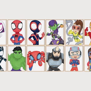 Modern and Vibrant Spidey & Friends Wall Art, Choice of up to 12 Prints, Nursery Decor, Kids Superhero Themed Playroom