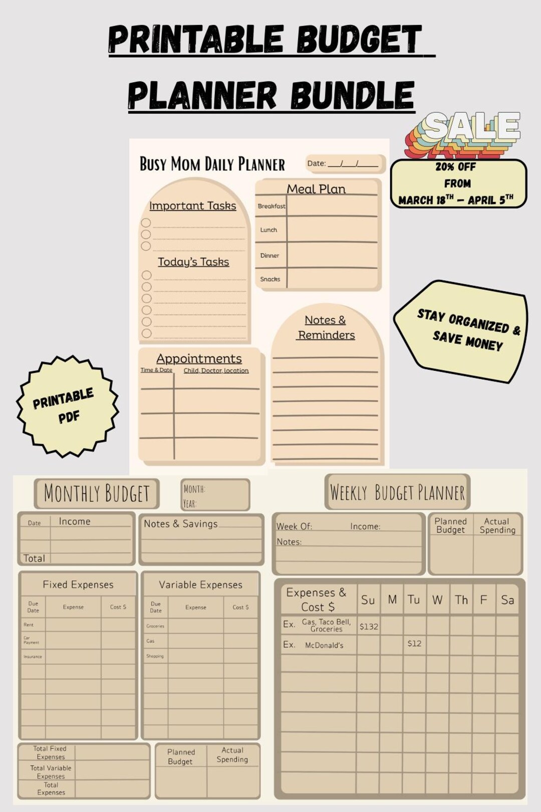 Printable Planner Bundle | Daily, Weekly & Monthly Budget Planner - Etsy